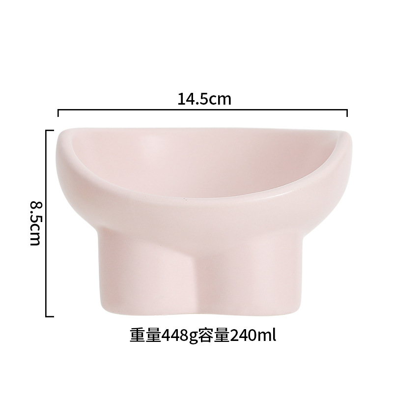 Cat Bowl Ceramic Double Bowl Water Bowl Protective Cervical Spine High Foot Oblique Cat Food Bowl Drinking Bowl Pet Bowl Pet Supplies