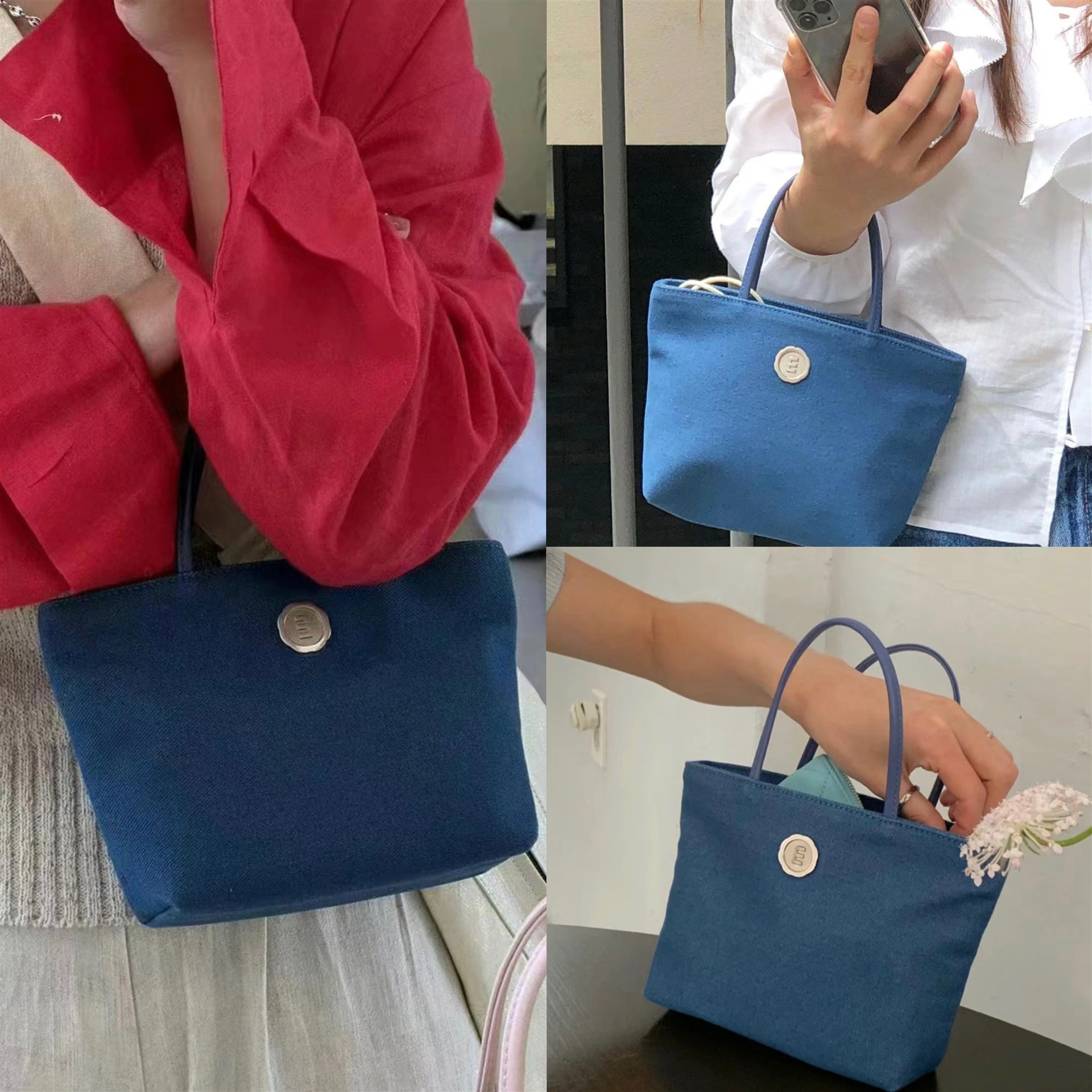 韩国小众全秀林mini迷你牛仔手提篮子包通勤百搭托特包女手提包包