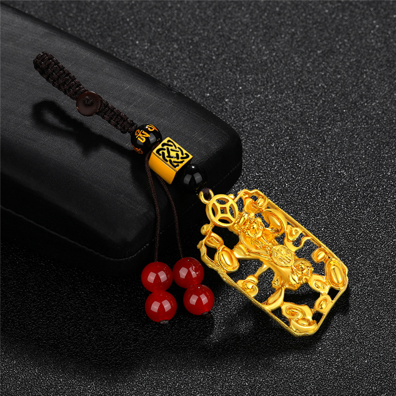 仿黄金3d硬金沙金貔貅钥匙扣挂件元宝皮丘挂坠复古编绳车挂礼品