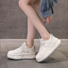 厚底小白鞋女2024夏季新款时尚百搭网面透气小个子增高休闲运动鞋