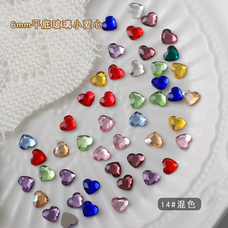 Nail Art Flat Love Diamond Wholesale 6mm Color Small Love Glass Rhinestone Nails Ornament Heart Shape Peach Heart Diamond Decorations