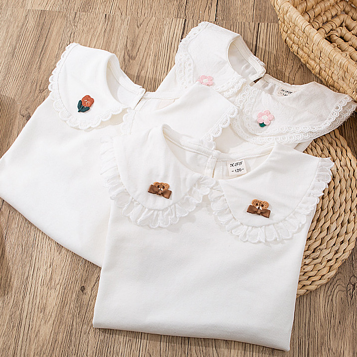 Girls' bottoming shirt large stretch girls' lace all-match shirt doll collar children's long-sleeved T-shirt Girl shirt image