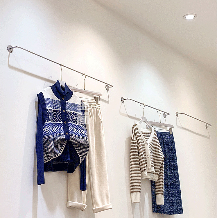 服装店展示架上墙正挂壁实心不锈钢挂衣杆衣服架男女装墙上陈列架