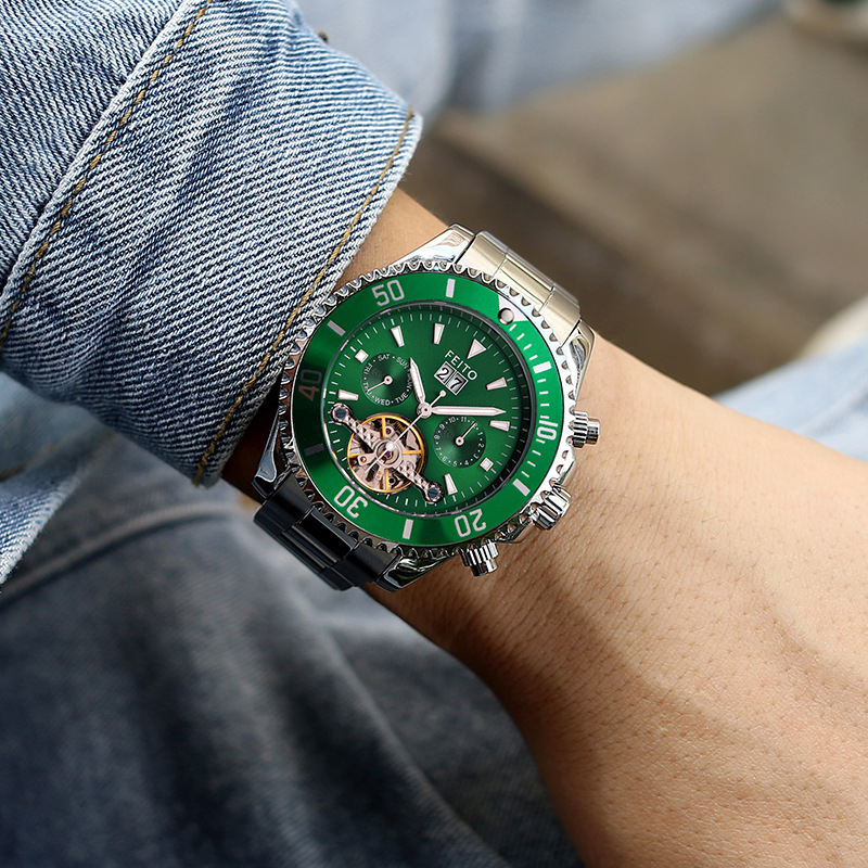 Feito Watch Men Tourbillon Best-Seller On Douyin Fashion Mechanical Watch Hollow Waterproof Steel Strap Watch