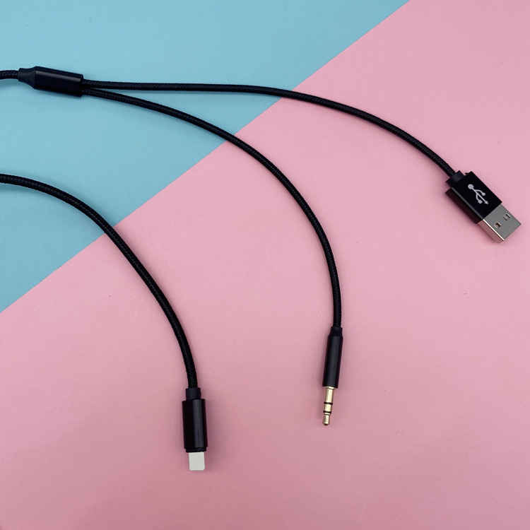 厂销适用苹果aux音频线usb充电二合一 头3.5mm车载听歌通用转接线