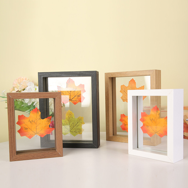 Creative Dried Flowers Leaves Specimen Box Wholesale Square A4 Paper Cut Diy Picture Frame Double-Sided Glass Photo Frame