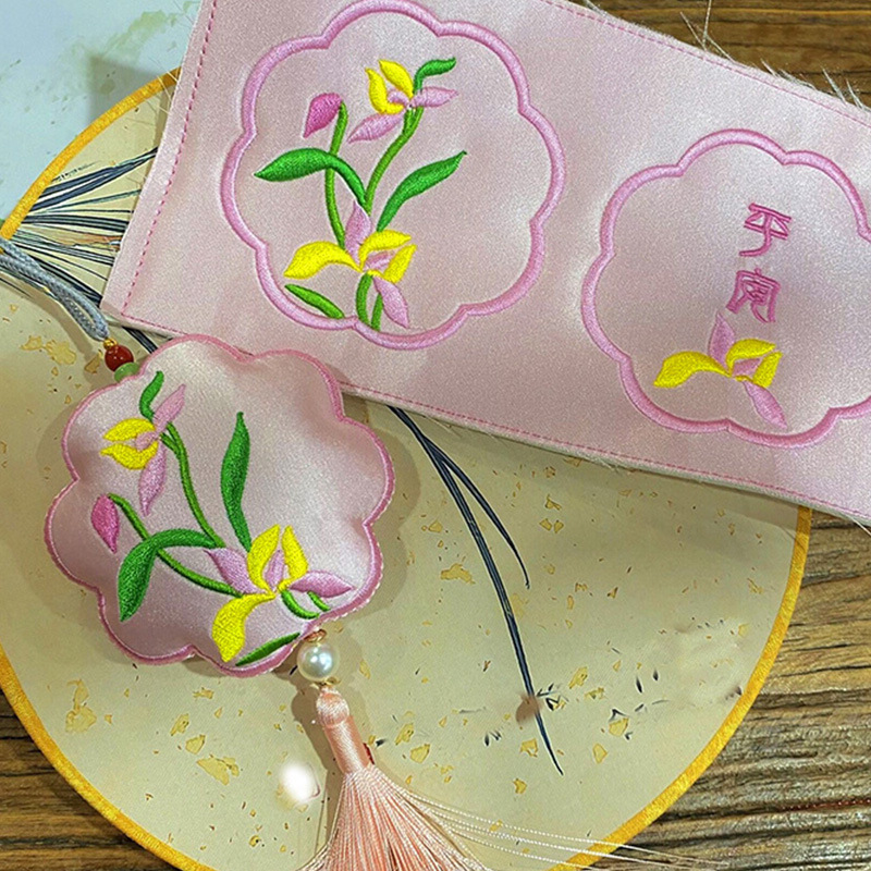 梵椿中国风绣花四君子幽兰刺绣兰花香囊荷包布料diy香包绣片-阿里巴巴