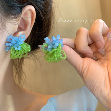 彩色串珠小清新耳环花朵时尚百搭小众设计水晶玻璃珠耳饰森系耳钉