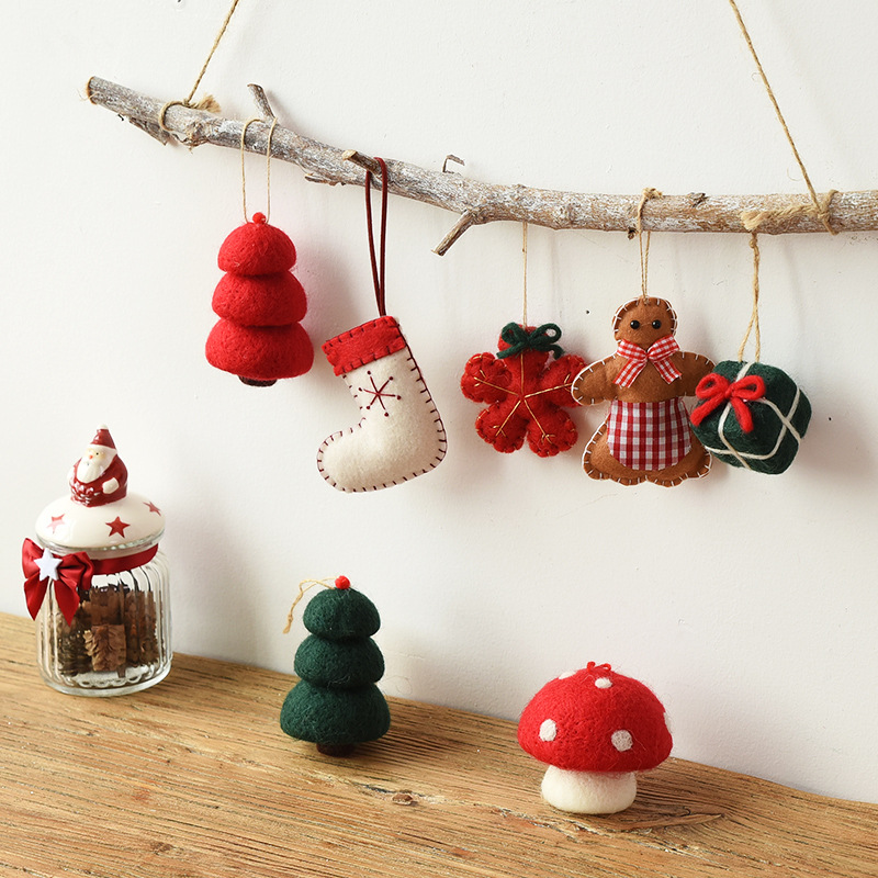 诺琪 羊毛毡拐杖圣诞树diy装饰小挂件 布艺星星袜子圣诞节装饰品