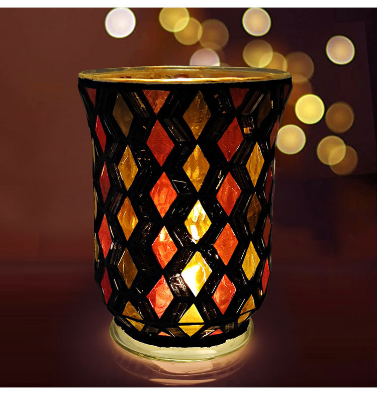 纯手工咖啡菱形防风马赛克贴片玻璃烛台风灯浪漫烛光家居摆设