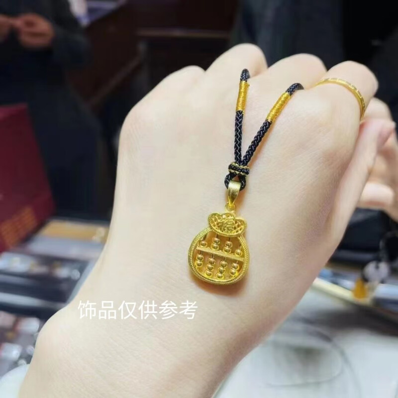 老凤凰足金999算盘吊坠5d硬金黄金小饰品diy编绳手元旦礼物送女