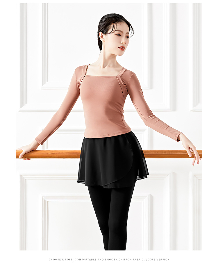 舞蹈练功服女春夏中袖现代芭蕾舞教师形体服装长袖假两件形体上衣