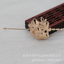 DIY饰品纯铜24k金保色34*160MM耳勺簪仿点翠半成品手工发簪B1702