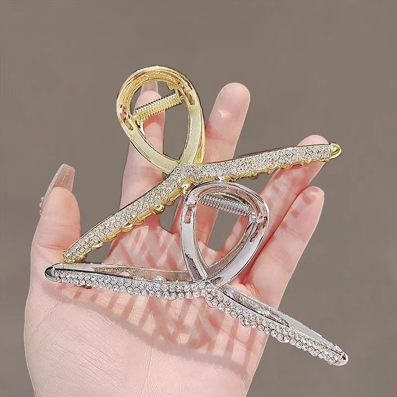 new korean style elegant simple cross rhinestone clip female shark clip hair accessories