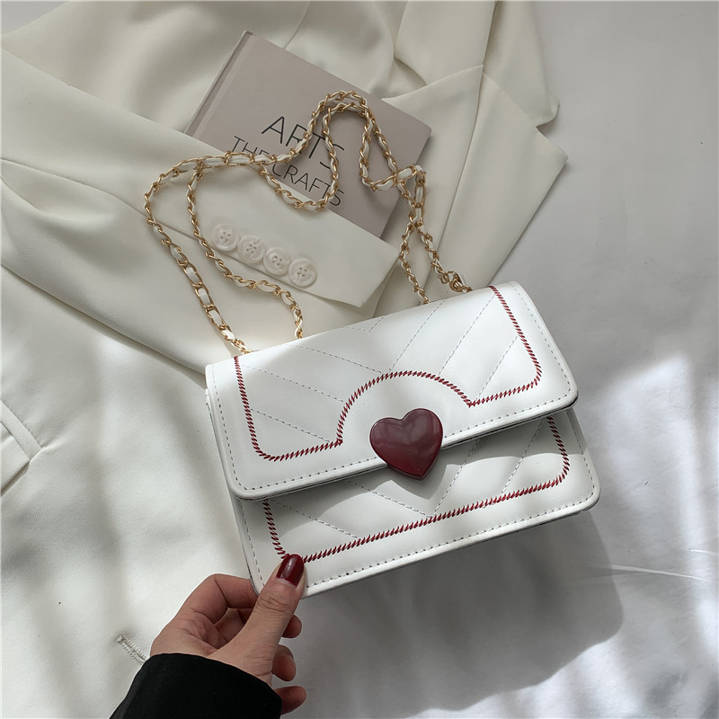 Bag Women's Bag New 2022 Spring Concise Fashion Sewing Line Korean Style Heart-Shape Lock Chain Bag Crossbody Shoulder Bag