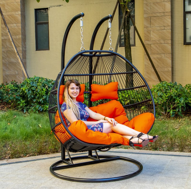 双人情侣折叠吊篮秋千吊椅休闲家居户外公园设施家具编藤藤编铁艺