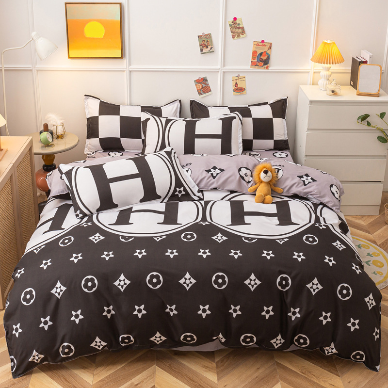 Non-Printed Skin-Friendly Washed Cotton Four-Piece Bed Bedding Winter Quilt Cover Bed Sheet College Student Dormitory Three-Piece Set Wholesale