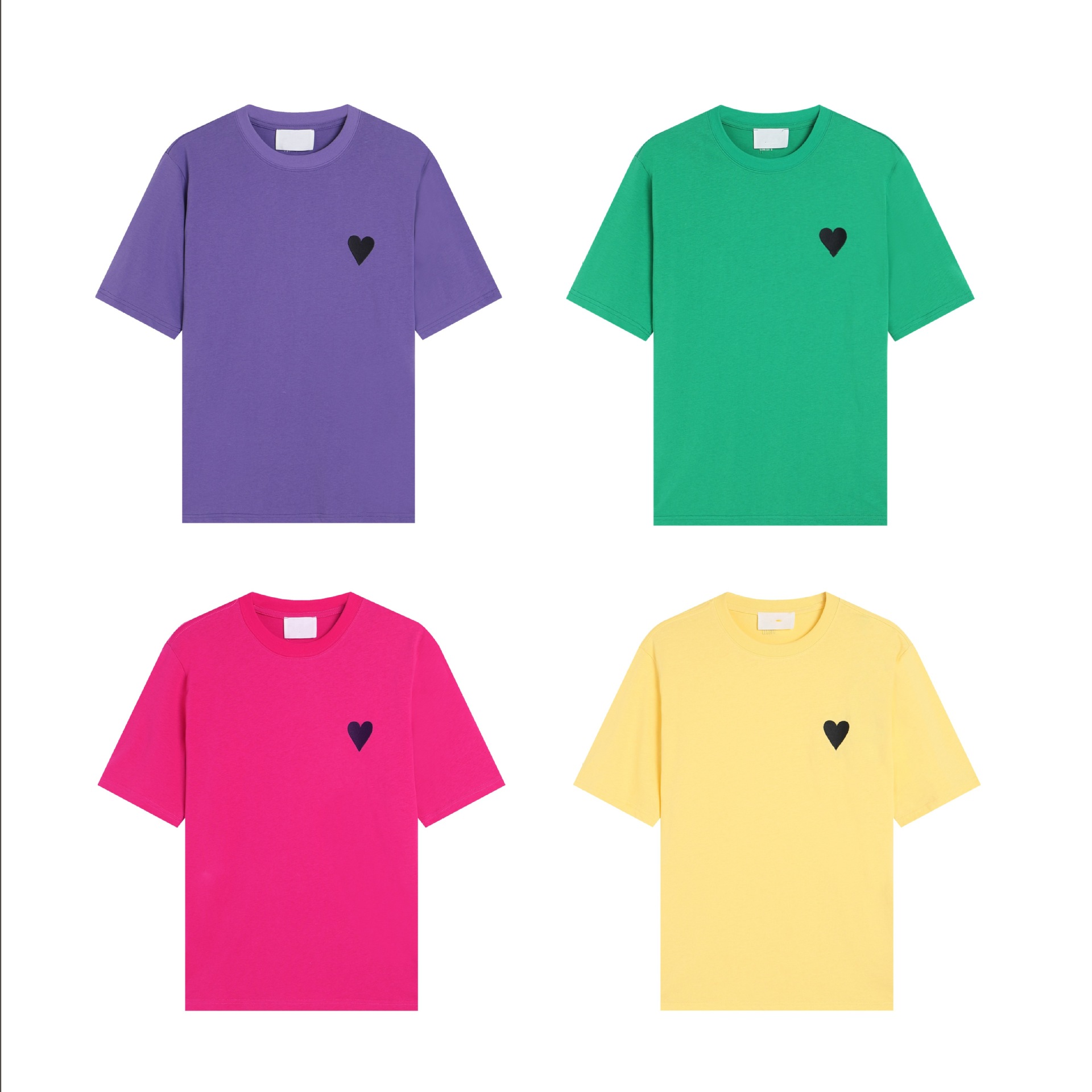 2024春夏新品爱心黑心平绣刺绣t恤纯棉短袖男女情侣同款一件代发