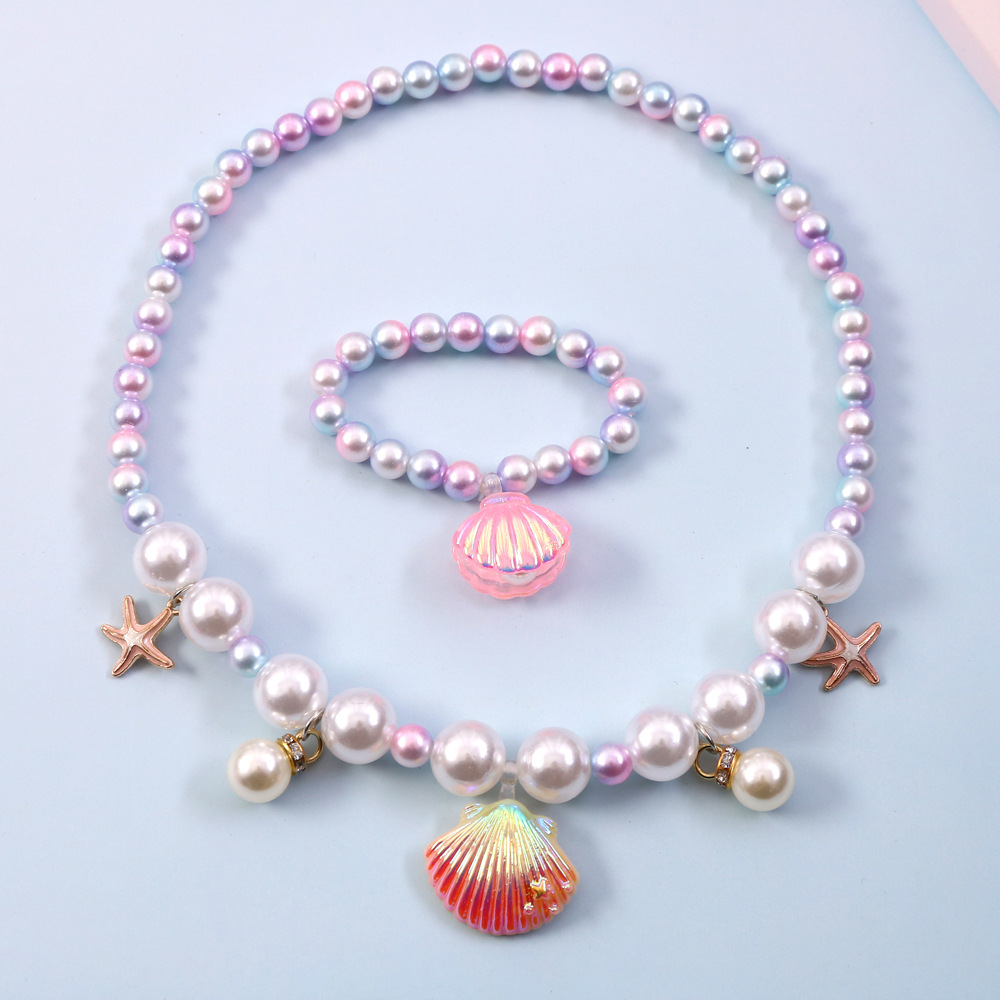 Cross-Border Fishtail Children's Necklace Set Princess Hair Accessories Gift Box Dance Class Performance European and American Girl Jewelry Wholesale