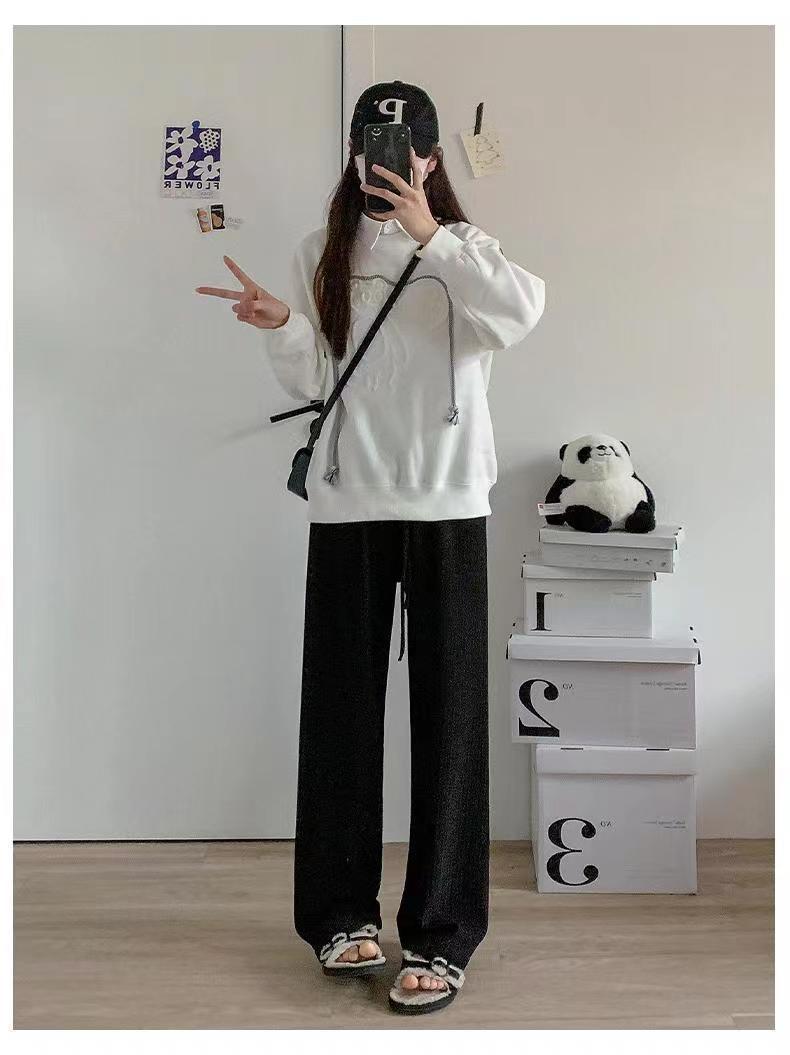 2023 Spring and Autumn New Cloud Puff Pants White Wide Leg Pants Women's High Waist Drooping Pleated Straight Casual Pants Pants