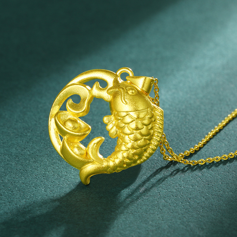 国潮创意3d硬金聚财元宝转运锦鲤沙金吊坠女男款项链饰品厂家批发