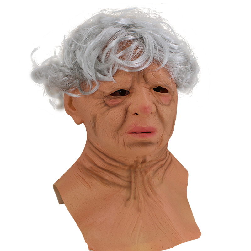 白发老奶奶乳胶头套全脸面具化妆舞会恶搞头饰万圣节派对恐怖道具
