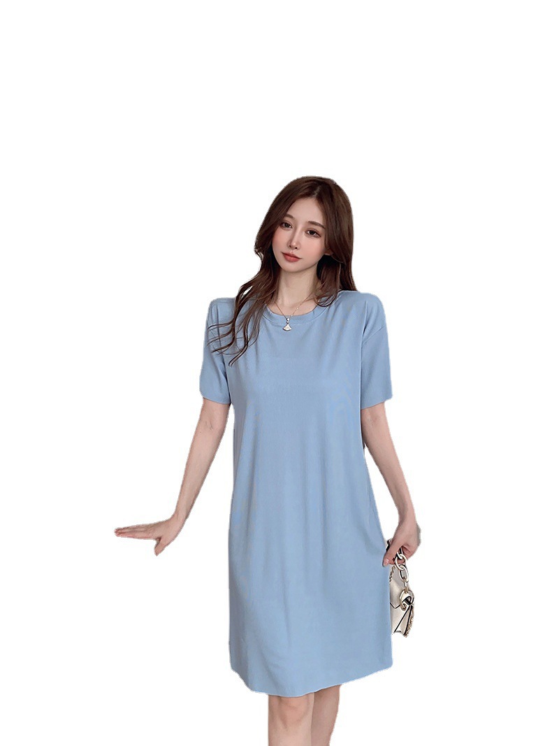 2023 New Korean Style Cool Long Dress Women's Summer Thin Outer Wear Pajamas Solid Color Casual Pajamas Cool Dress