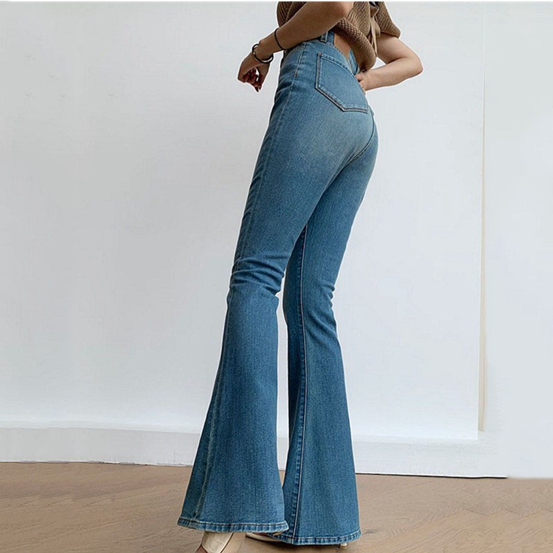 2023 New Popular Long Leg Improved High Waist Slimming Stretch Retro Flared Jeans