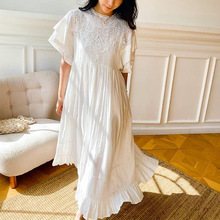 度假风连衣裙夏中长款白色法式设计感气质韩国女装宽松大摆裙欧货