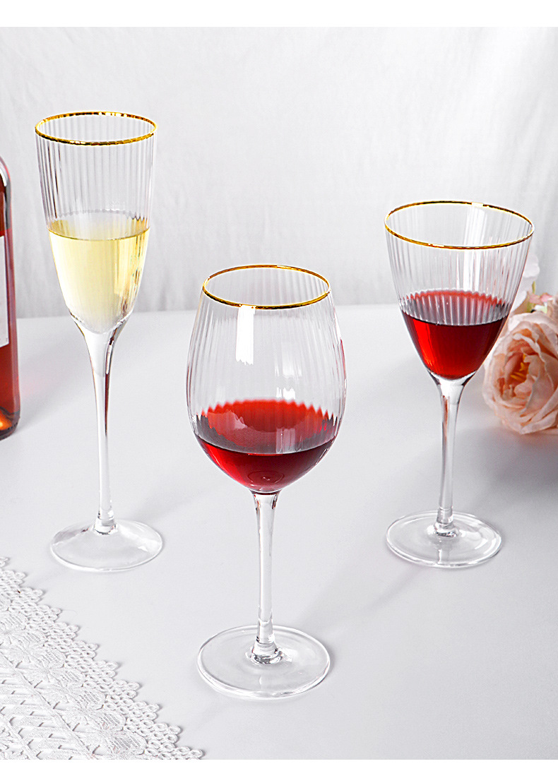 的盛透明金边红酒杯香槟杯欧式水晶玻璃高脚杯婚礼宴会家用射线杯
