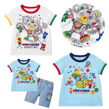 现货miki童装 夏季男童卡通机器熊字母刺绣短袖上衣T恤一件代发