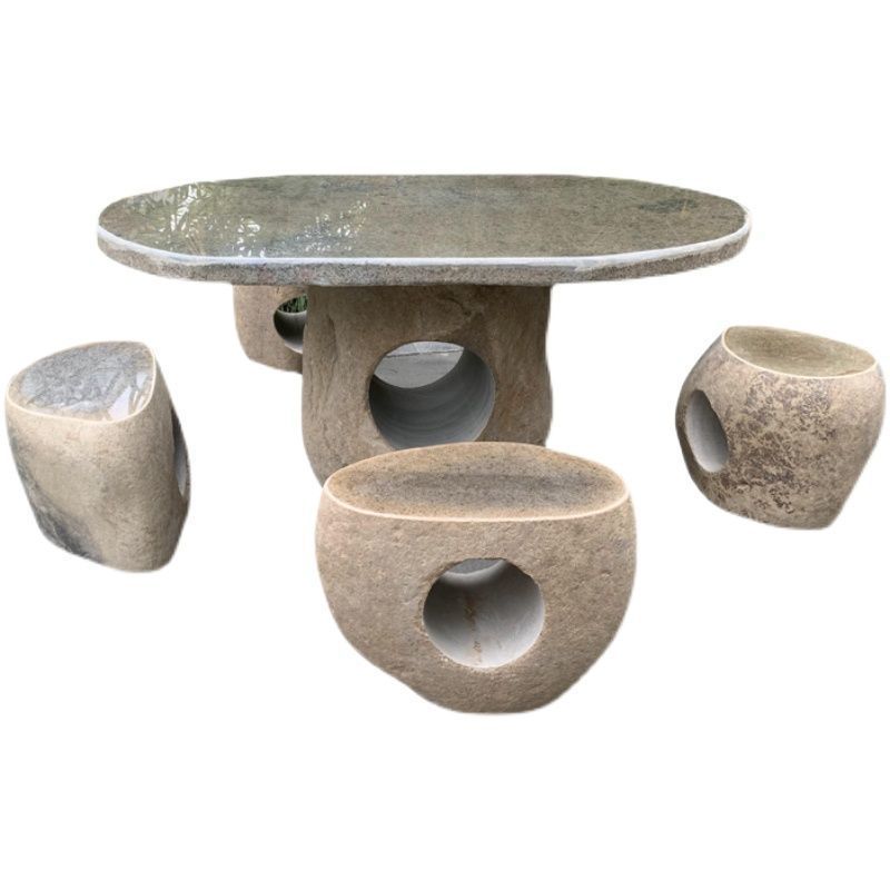 鹅卵石石桌石凳庭院花园户外园林户外休闲圆桌石桌茶台石桌