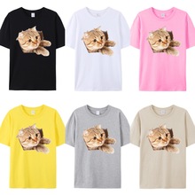 夏季3D立体逼真萌猫咪纯棉T恤男女动物图案印花短袖可爱情侣装