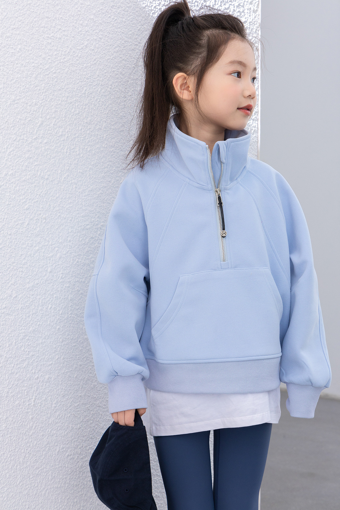 儿童运动卫衣2025春款女童宽松半拉链卫衣中大童lulu同款休闲上衣