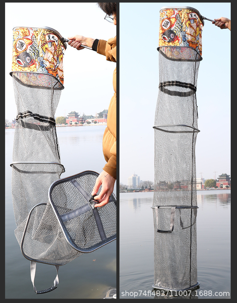 新款鱼护小型便携小号方形渔护加厚尼龙涂胶速干防挂迷你折叠网兜