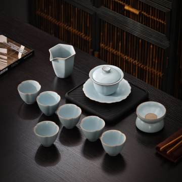 汝窑茶具套装开片冰裂纹杯会客泡茶简约小套送礼高档办公功夫盖碗