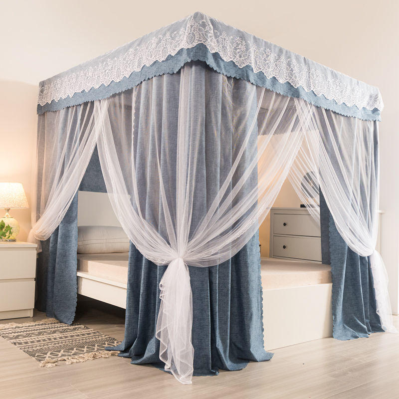 床帘一体式家用卧室蚊帐遮光保暖加厚落地床幔双人床全封闭亚马逊