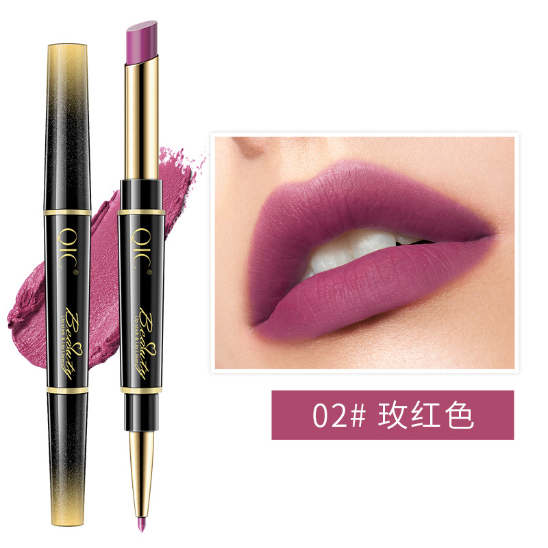 QIC Double-Headed Lipstick Lip Liner Lip Makeup Female Discoloration Resistant Hook Double-Headed Rotating Lip Pencil Matte Painting Lipstick Pen