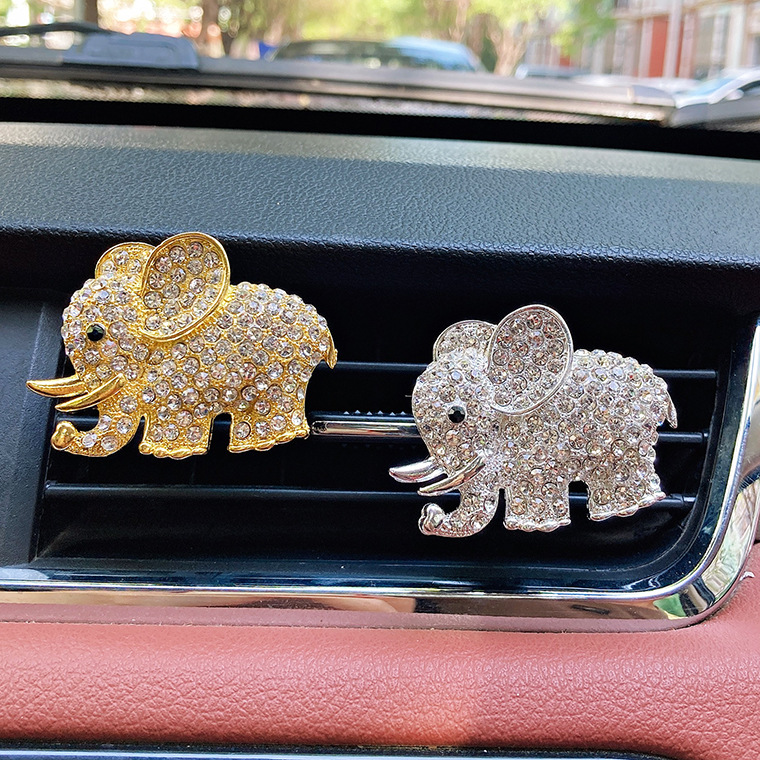 automobile tuyere decoration air outlet aromatherapy clip jasmine scented green tea clip alloy rhinestone diamond elephant cartoon air outlet fragrance