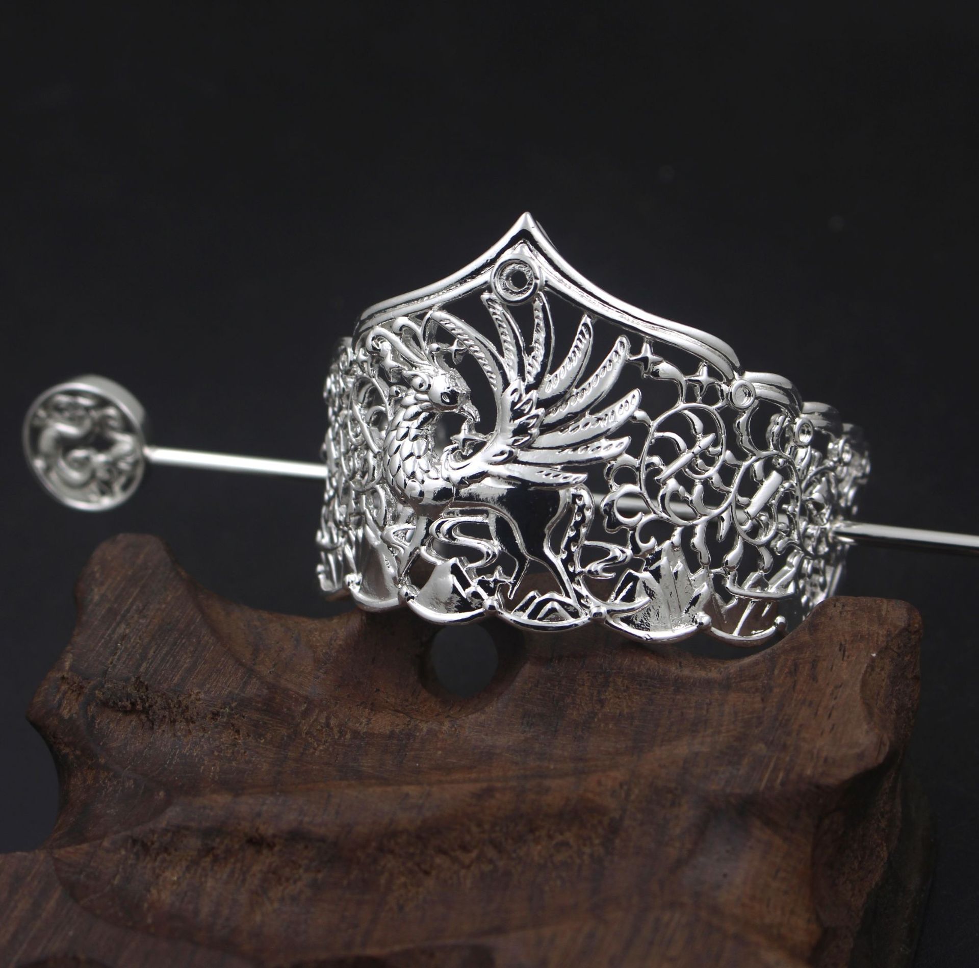 古风铸铜凤凰发冠 男士头冠古装影视道具diy材料配件60*45mm