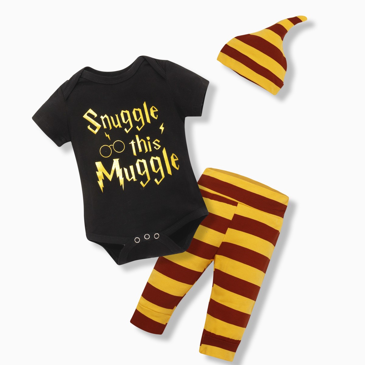 Foreign Trade Harry Potter Baby Clothes European and American Children's Suit Long Sleeve Short Sleeve Black Sheath Clothes Golden Letters Three Pieces