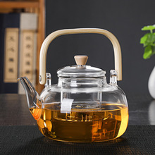 高硼硅玻璃煮茶壶批发煮茶器厂家供应电陶炉用竹木方把提梁壶