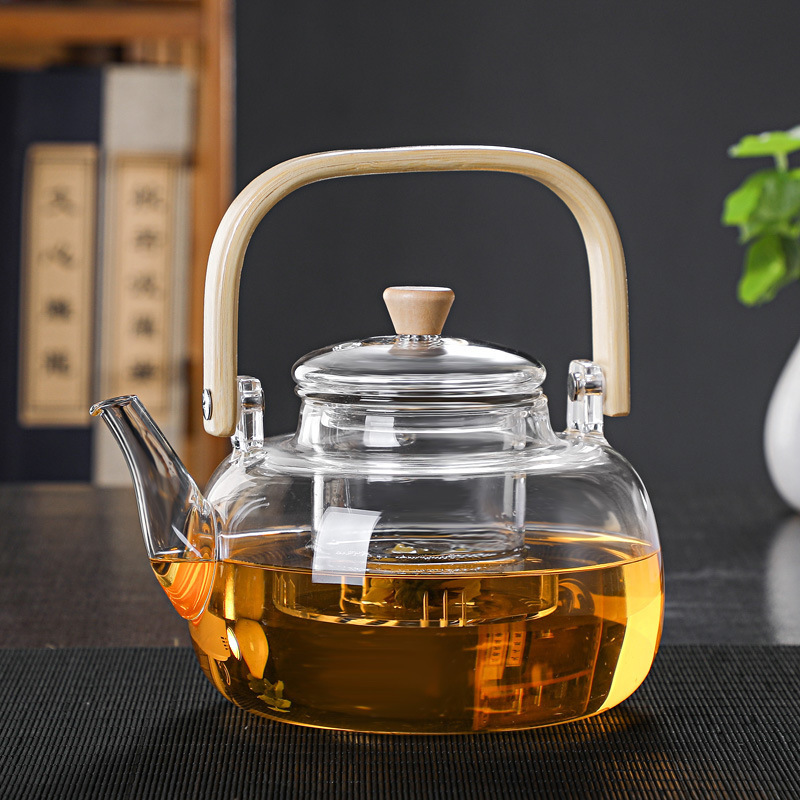 borosilicate glass teapot wholesale tea cooker manufacturers supply bamboo and wood square handle for electric ceramic stove loop-handled teapot