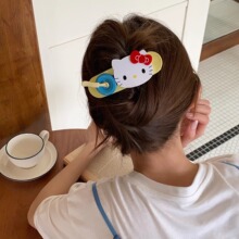 少女星球撞色KT猫咪纽扣发夹大号鸭嘴夹半扎盘发夹子发抓发夹饰品