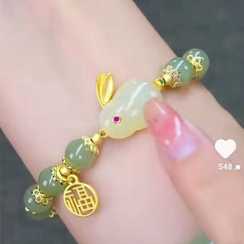 Cinnabar Jade Rabbit Bracelet Women‘s Ins Niche Design High-Looking Imitation Hetian Jade Rabbit Bracelet in the Year of Birth