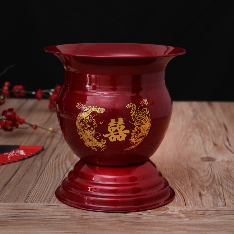 婚庆用品婚礼结婚痰盂带盖家用高脚红色痰盂子马桶新娘陪嫁子孙桶