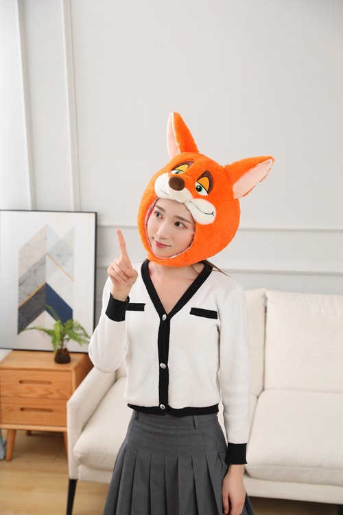 批发 橘色狐狸头套帽子 毛绒头套 拍照道具写真道具 卡通头套