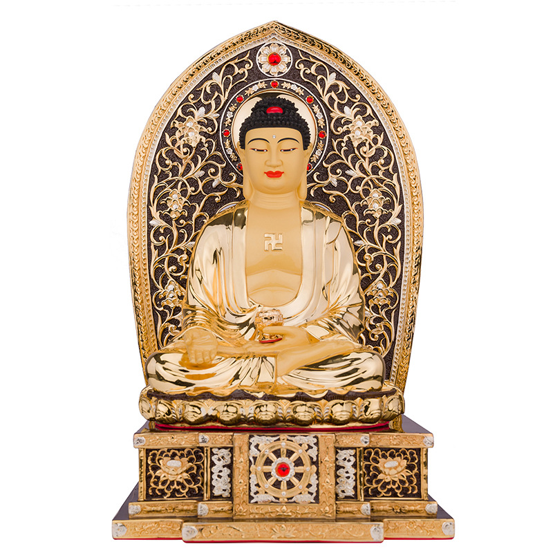 台湾纯铜鎏金阿弥陀佛三宝佛背光家用供奉宗教物品批发盛凡铜佛像