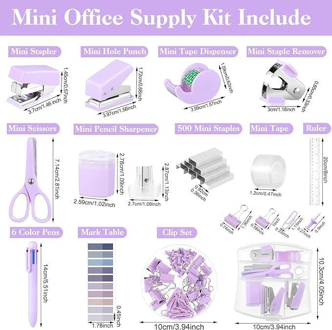 Cross-Border Exclusive Purple Mini Stapler Set Deformation Tape Cutter Index Sticker Tape Amazon Set