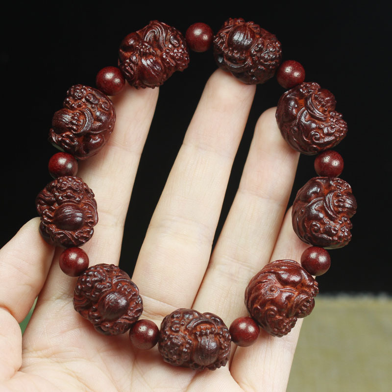 科特迪瓦小叶紫檀雕刻珠 莲花佛头佛珠手串手链批发